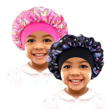 Cartoon Baby Kids Print Satin Bonnet Sleep Hat for Curly Hair - Horse hot pink black / One Size