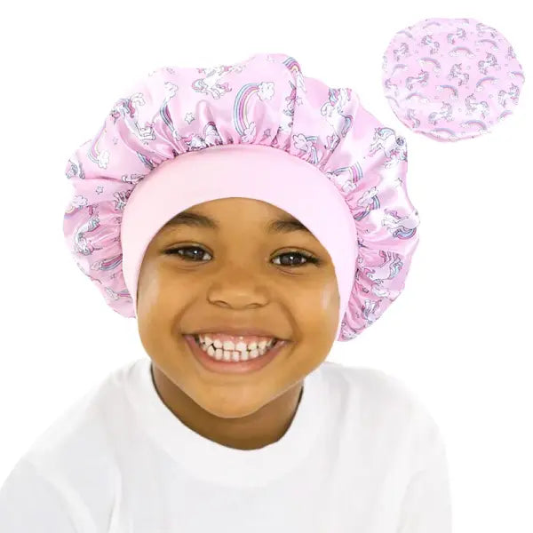 Cartoon Baby Kids Print Satin Bonnet Sleep Hat for Curly Hair - Pink / One Size