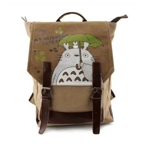 Cartoon Backpack – Natsume Girls Canvas Bag with Anime Print - Khaki