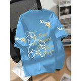 Cartoon Bear Print Cotton T Shirt Casual Summer Style