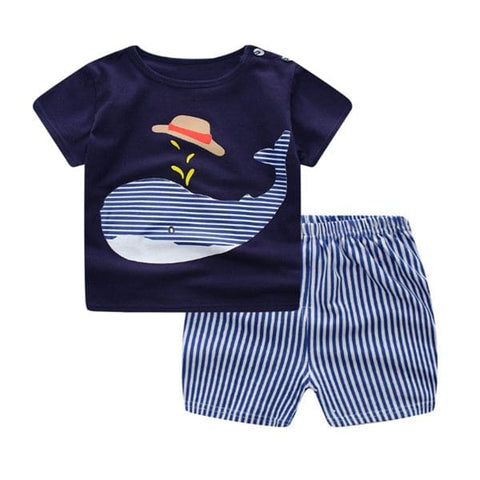 Cartoon Clothing Baby Boy Summer Clothes T-shirt Baby Girl Casual Clothing Sets - Whale / 100cm