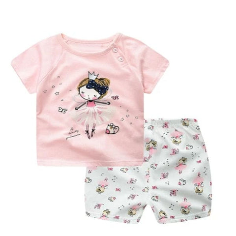 Cartoon Clothing Baby Boy Summer Clothes T-shirt Baby Girl Casual Clothing Sets - Pink / 100cm