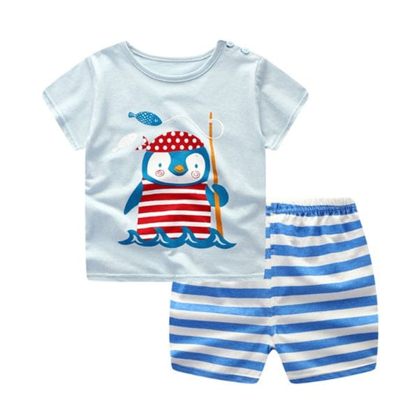 Cartoon Clothing Baby Boy Summer Clothes T-shirt Baby Girl Casual Clothing Sets - Penguin / 100cm