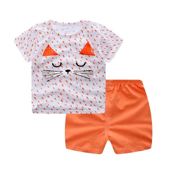 Cartoon Clothing Baby Boy Summer Clothes T-shirt Baby Girl Casual Clothing Sets - Cat / 100cm