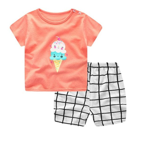 Cartoon Clothing Baby Boy Summer Clothes T-shirt Baby Girl Casual Clothing Sets - Ice cream / 100cm