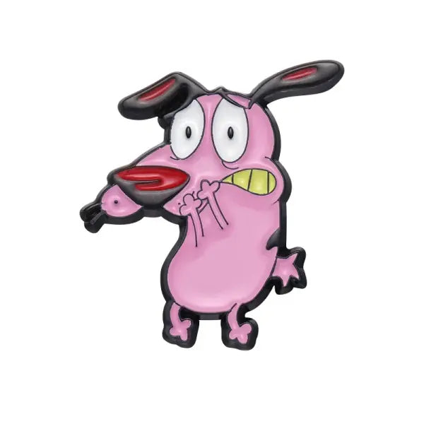 Cartoon Courage the Cowardly Dog Enamel Pin: Cute Pink Animal Brooch for Kids & Friends - XZ9488
