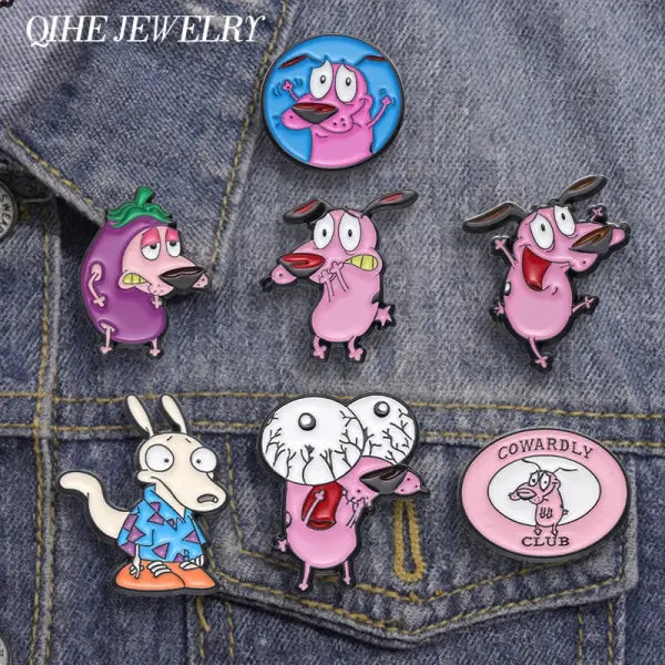 Cartoon Courage the Cowardly Dog Enamel Pin: Cute Pink Animal Brooch for Kids & Friends