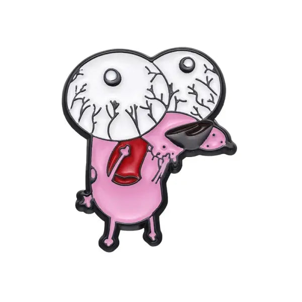 Cartoon Courage the Cowardly Dog Enamel Pin: Cute Pink Animal Brooch for Kids & Friends - XZ9490
