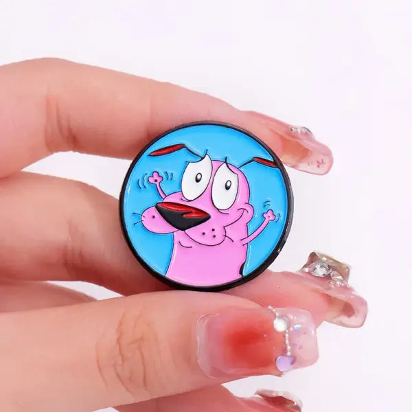 Cartoon Courage the Cowardly Dog Enamel Pin: Cute Pink Animal Brooch for Kids & Friends
