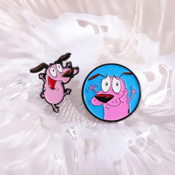 Cartoon Courage the Cowardly Dog Enamel Pin: Cute Pink Animal Brooch for Kids & Friends