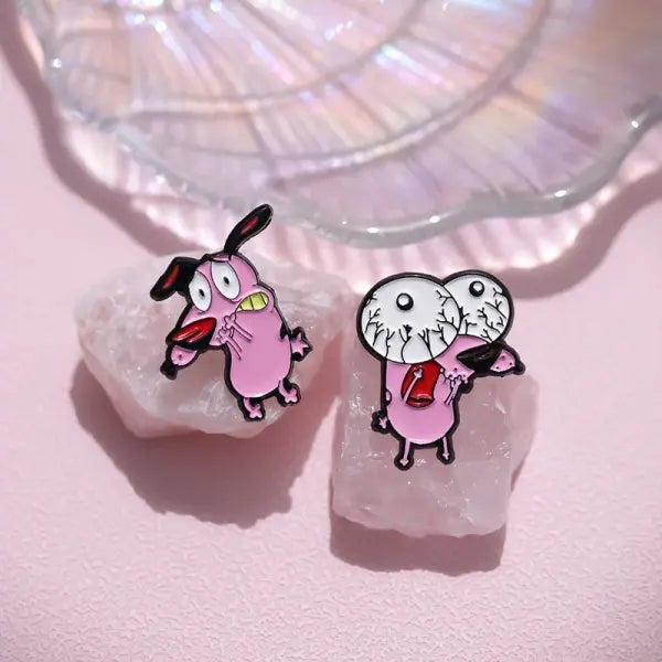 Cartoon Courage the Cowardly Dog Enamel Pin: Cute Pink Animal Brooch for Kids & Friends