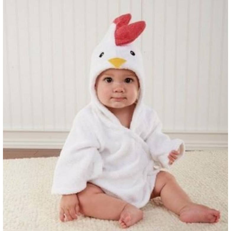 Cartoon Cute Animal Baby Bath Towels & Hooded Cotton Children’s Bathrobes - White chicken / One size