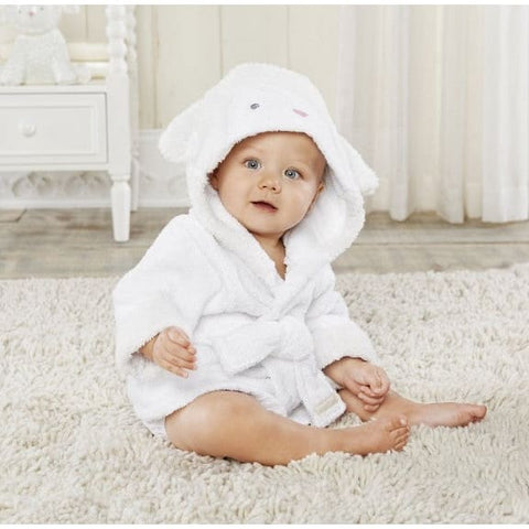 Cartoon Cute Animal Baby Bath Towels & Hooded Cotton Children’s Bathrobes - White sheep / L