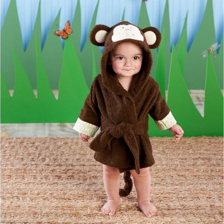 Cartoon Cute Animal Baby Bath Towels & Hooded Cotton Children’s Bathrobes - Brown monkey / M