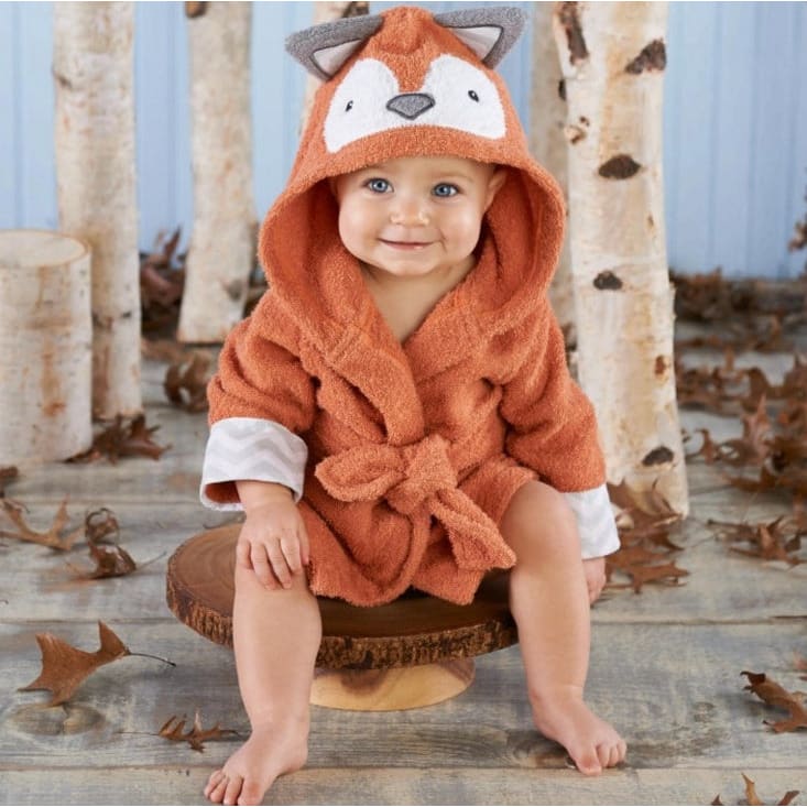 Cartoon Cute Animal Baby Bath Towels & Hooded Cotton Children’s Bathrobes - Orange fox / M