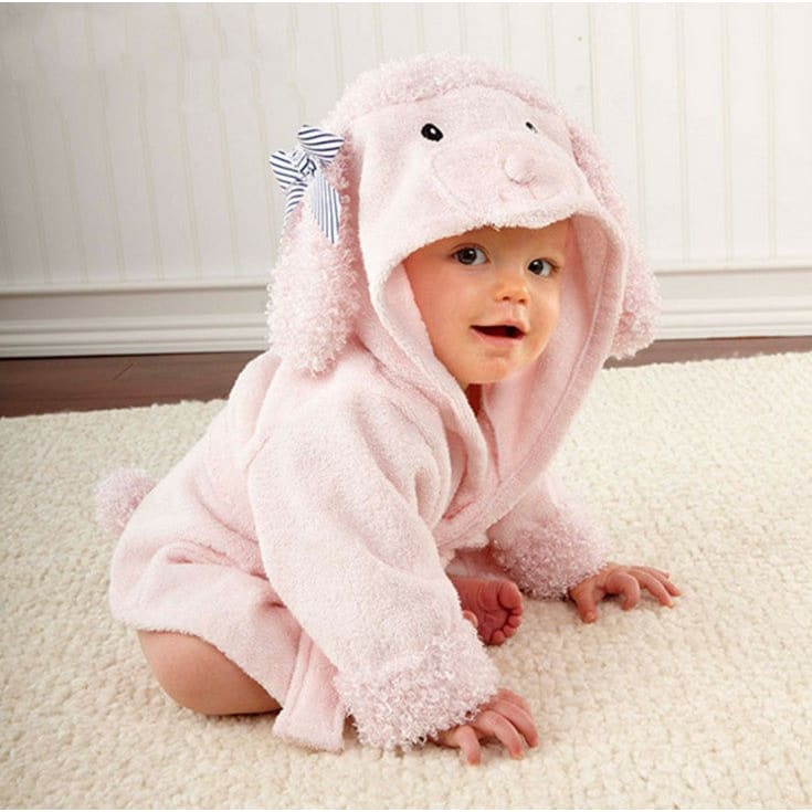 Cartoon Cute Animal Baby Bath Towels & Hooded Cotton Children’s Bathrobes - Shepherd dog / L