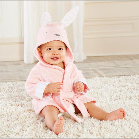 Cartoon Cute Animal Baby Bath Towels & Hooded Cotton Children’s Bathrobes - Pink bunny / 100cm