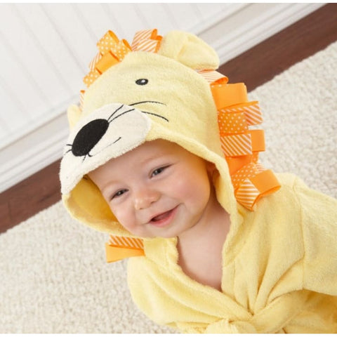 Cartoon Cute Animal Baby Bath Towels & Hooded Cotton Children’s Bathrobes - Yellow lion / M