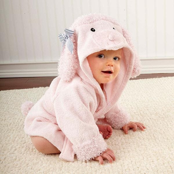 Cartoon Cute Animal Baby Bath Towels & Hooded Cotton Children’s Bathrobes - Pink poodle / One size