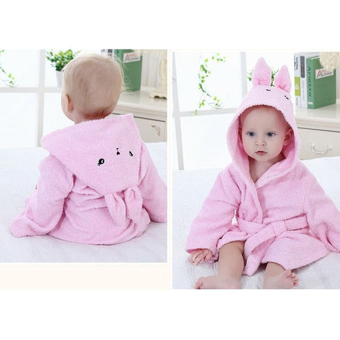 Cartoon Cute Animal Baby Bath Towels & Hooded Cotton Children’s Bathrobes - Pink rabbit / S