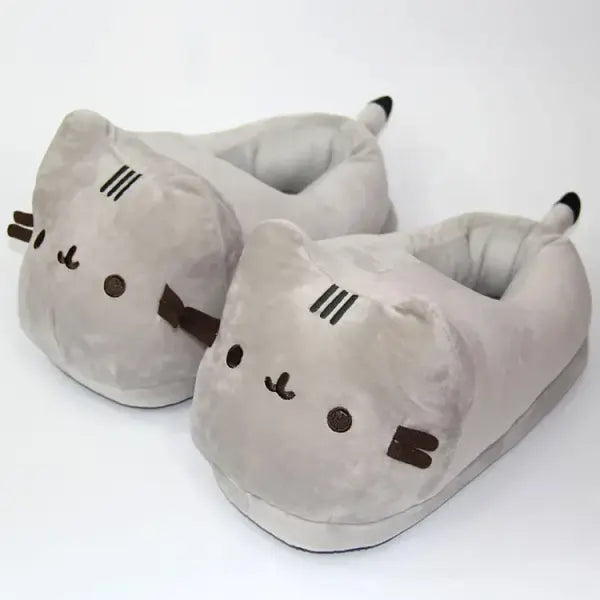 Cartoon Full Covered Cat Slippers Warm Winter Slides Soft Plush Doll Indoor Cute Anime Bedroom Shoes For Man Woman Home