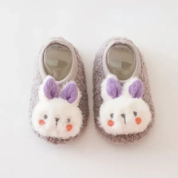 Cartoon Rabbit Baby Floor Socks Plush Toddler Shoes Warm Non-slip Slippers - grey / L (2-3Years)