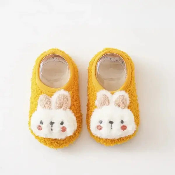 Cartoon Rabbit Baby Floor Socks Plush Toddler Shoes Warm Non-slip Slippers - yellow / L (2-3Years)
