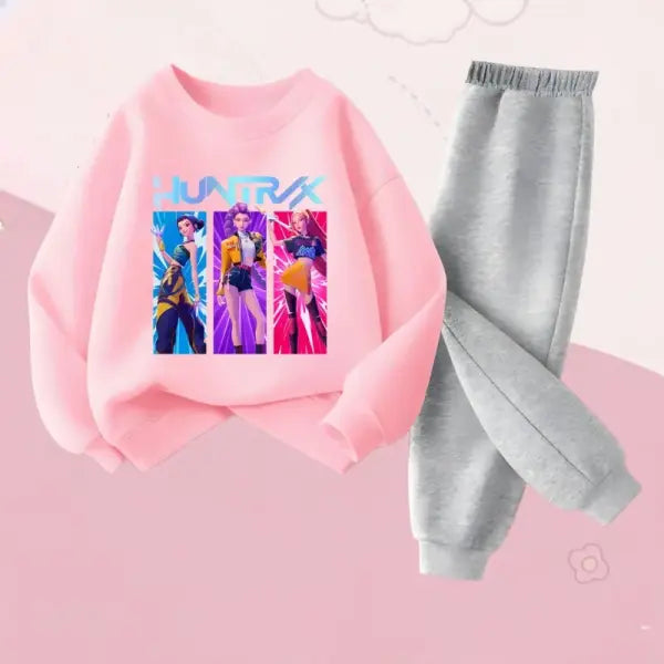 Cartoon Sets Girls Sweatshirt Multicolored Casual Pullover - Pink Grey / 120(4-5Y)