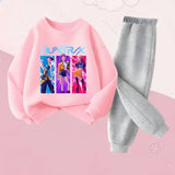 Cartoon Sets Girls Sweatshirt Multicolored Casual Pullover - Pink Grey / 120(4-5Y)