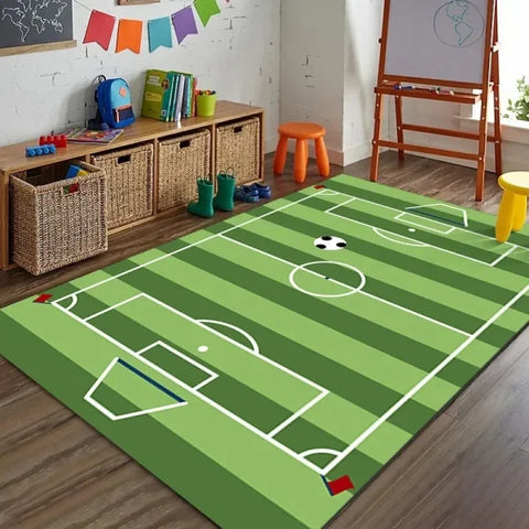 Cartoon Soccer Field Carpet - Anti-Slip Rug for Kids’ Bedroom & Living Room - 2 / 80x120cm