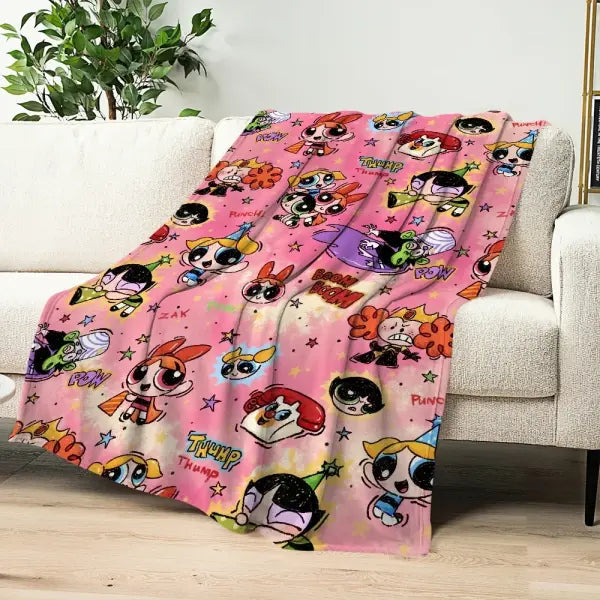 Cartoon The P-Powerpuff G-Girls Cute Blanket Plush Nap Sofa rug for Living Room Office Bedroom Birthday Home Travel Kid