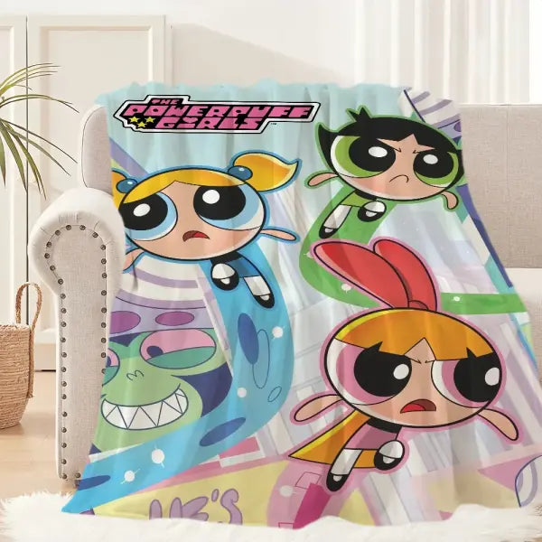 Cartoon The P-Powerpuff G-Girls Cute Blanket Plush Nap Sofa rug for Living Room Office Bedroom Birthday Home Travel Kid