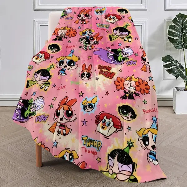 Cartoon The P-Powerpuff G-Girls Cute Blanket Plush Nap Sofa rug for Living Room Office Bedroom Birthday Home Travel Kid