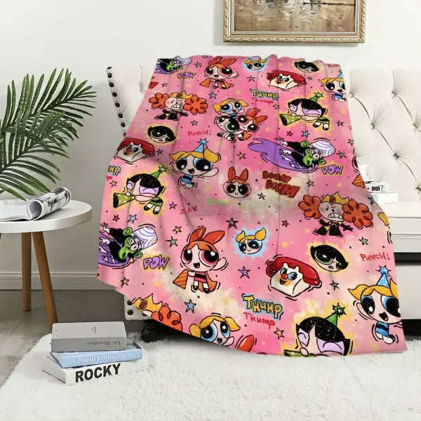 Cartoon The P-Powerpuff G-Girls Cute Blanket Plush Nap Sofa rug for Living Room Office Bedroom Birthday Home Travel Kid