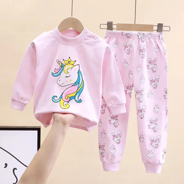 Cartoon Unicorn Sleepwear Kids Pajama Set – Soft Warm Unisex Autumn PJs