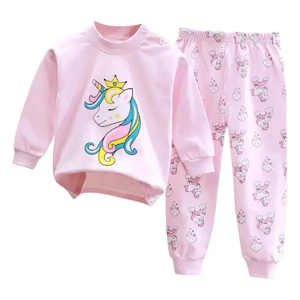 Cartoon Unicorn Sleepwear Kids Pajama Set – Soft Warm Unisex Autumn PJs - EF43E0 / Size 110 (4-5Years)