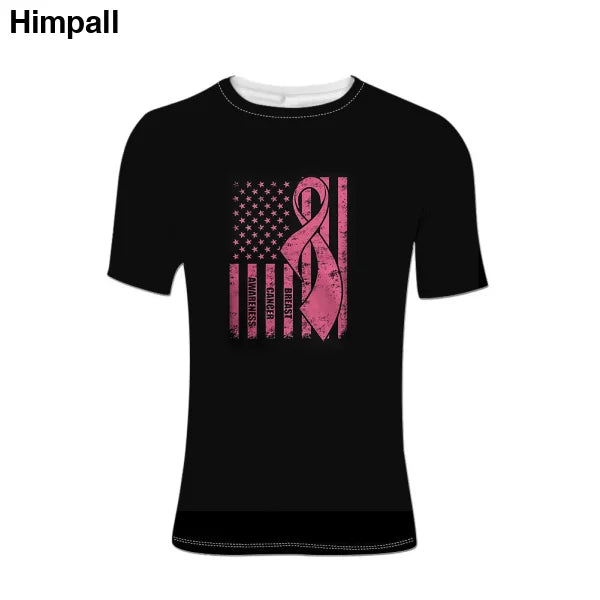 Men T- Shirts Tops Pink Ribbon Support