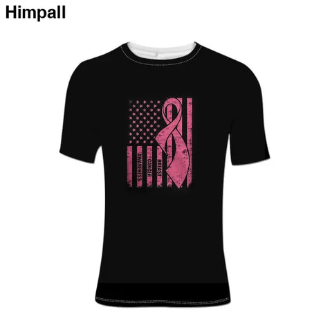 Men T- Shirts Tops Pink Ribbon Support