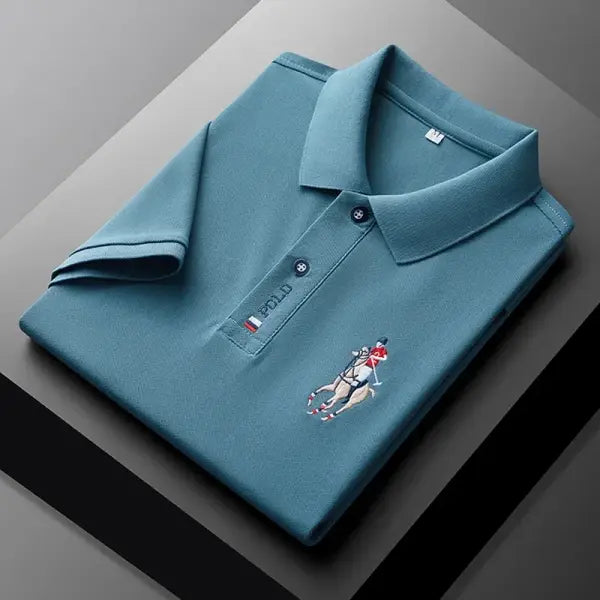 Casual Embroidered Polo Type Shirt Summer Fashion Top - L / Light blue