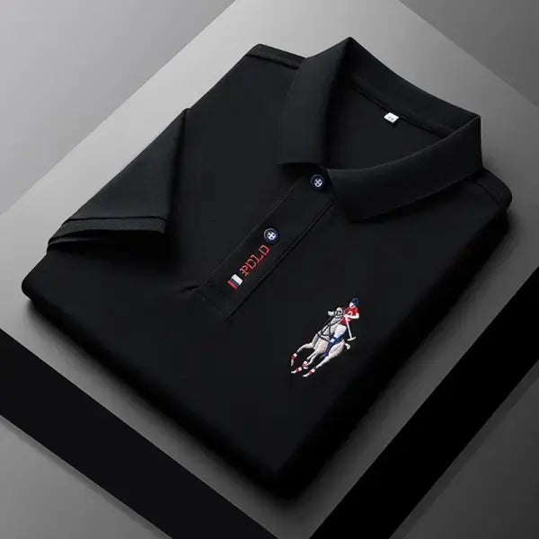 Casual Embroidered Polo Type Shirt Summer Fashion Top - M / black