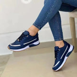 Casual Lace-up Flat Shoes Women Shallow Round Toe Sports Walking Sneakers - Dark Blue / Size35 - Hair Remover