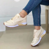 Casual Lace-up Flat Shoes Women Shallow Round Toe Sports Walking Sneakers - Apricot / Size35 - Hair Remover