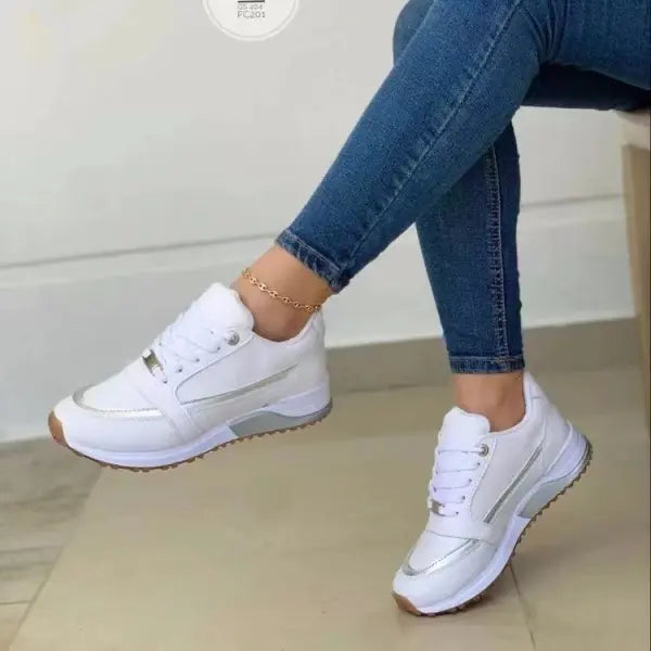 Casual Lace-up Flat Shoes Women Shallow Round Toe Sports Walking Sneakers - White / Size35 - Hair Remover