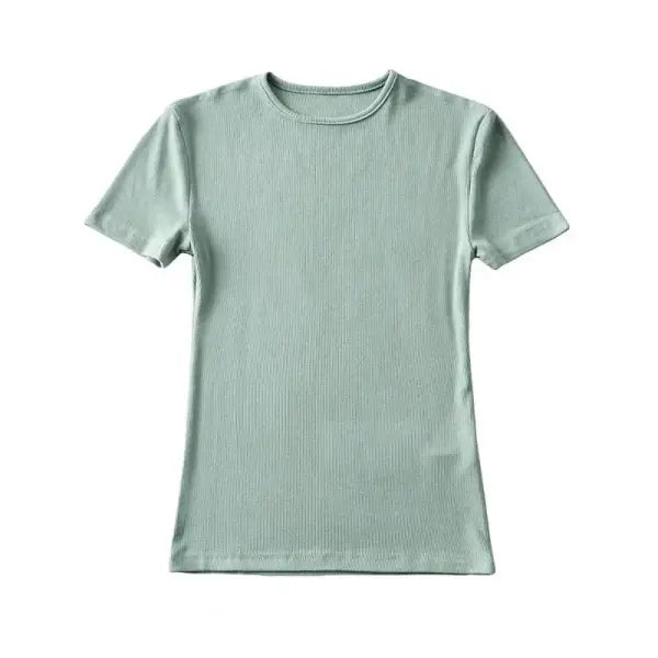 Casual Summer Women’s Skinny Fit T-Shirt – Short Sleeve O-Neck Crop Top - green / L