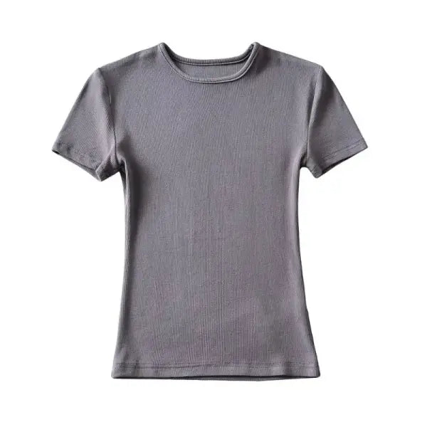 Casual Summer Women’s Skinny Fit T-Shirt – Short Sleeve O-Neck Crop Top - Dark Grey / L