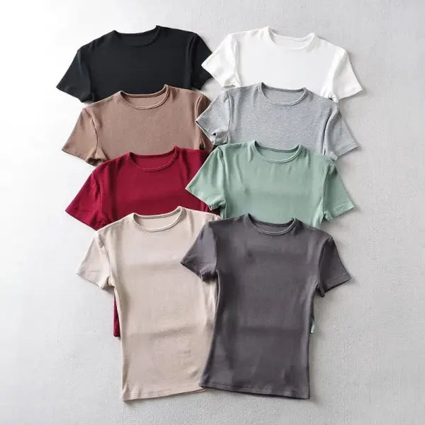 Casual Summer Women’s Skinny Fit T-Shirt – Short Sleeve O-Neck Crop Top