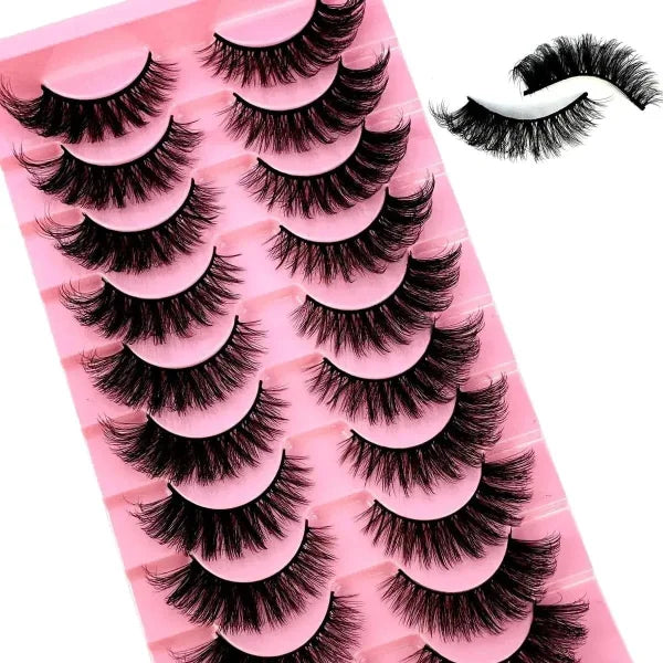 Cat Eye Lashes with 8D Wispy Faux Mink Eyelashes 10 Pairs Set - Himpall
