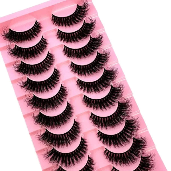 Cat Eye Lashes with 8D Wispy Faux Mink Eyelashes 10 Pairs Set - Himpall