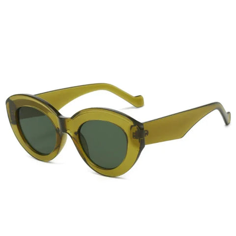 Cat Eye & Oval Luxury Sunglasses – Olive Green Retro Shades UV400 - Olive green green / As the picture