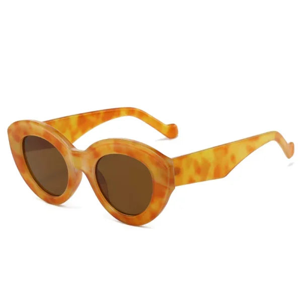 Cat Eye & Oval Luxury Sunglasses – Olive Green Retro Shades UV400 - Amber tea / As the picture
